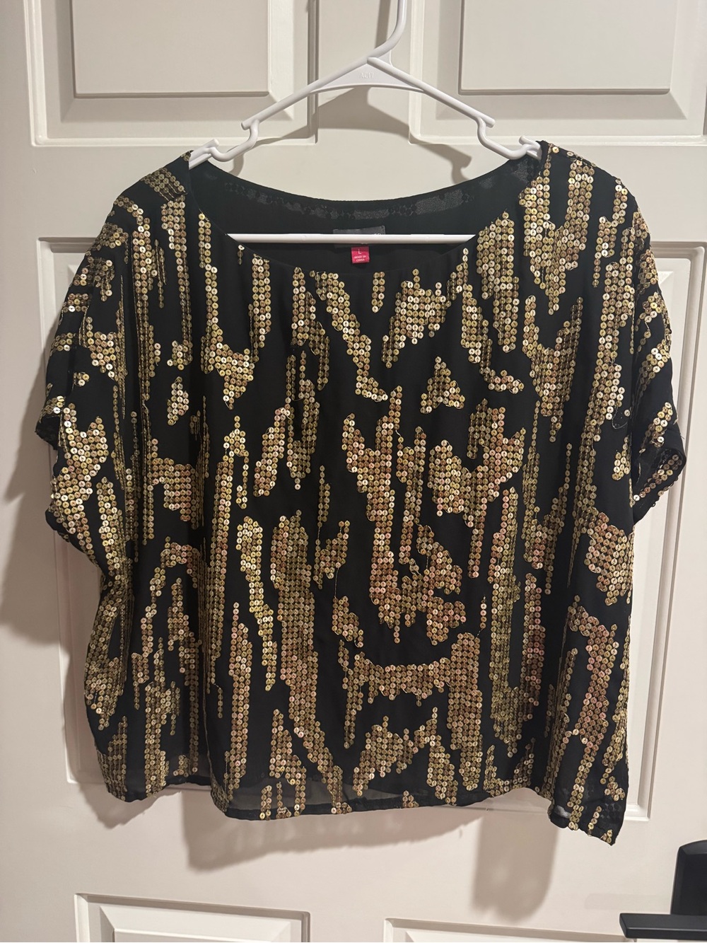 Vince Camuto Black Top with Gold Sequin Pattern